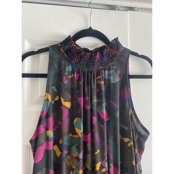 Peyton Jensen Womens Large Black Floral Maxi Dress Sleeveless Smocked Waist - Picture 2 of 10